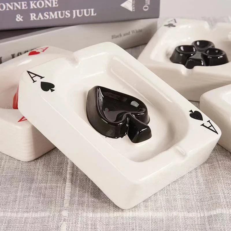 European Red Heart Poker Ashtray – Creative Porcelain Decor for Desk or Home