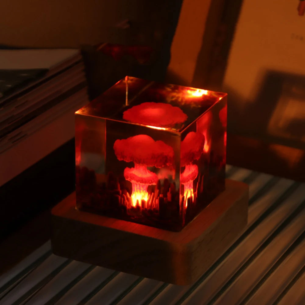 Nuclear Explosion 3D Night Light β Resin Mushroom Cloud Lamp with USB Base