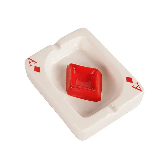 European Red Heart Poker Ashtray – Creative Porcelain Decor for Desk or Home