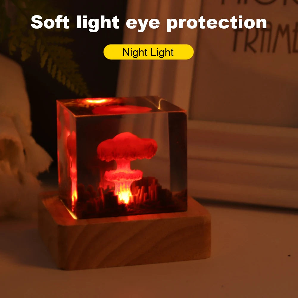 Nuclear Explosion 3D Night Light β Resin Mushroom Cloud Lamp with USB Base
