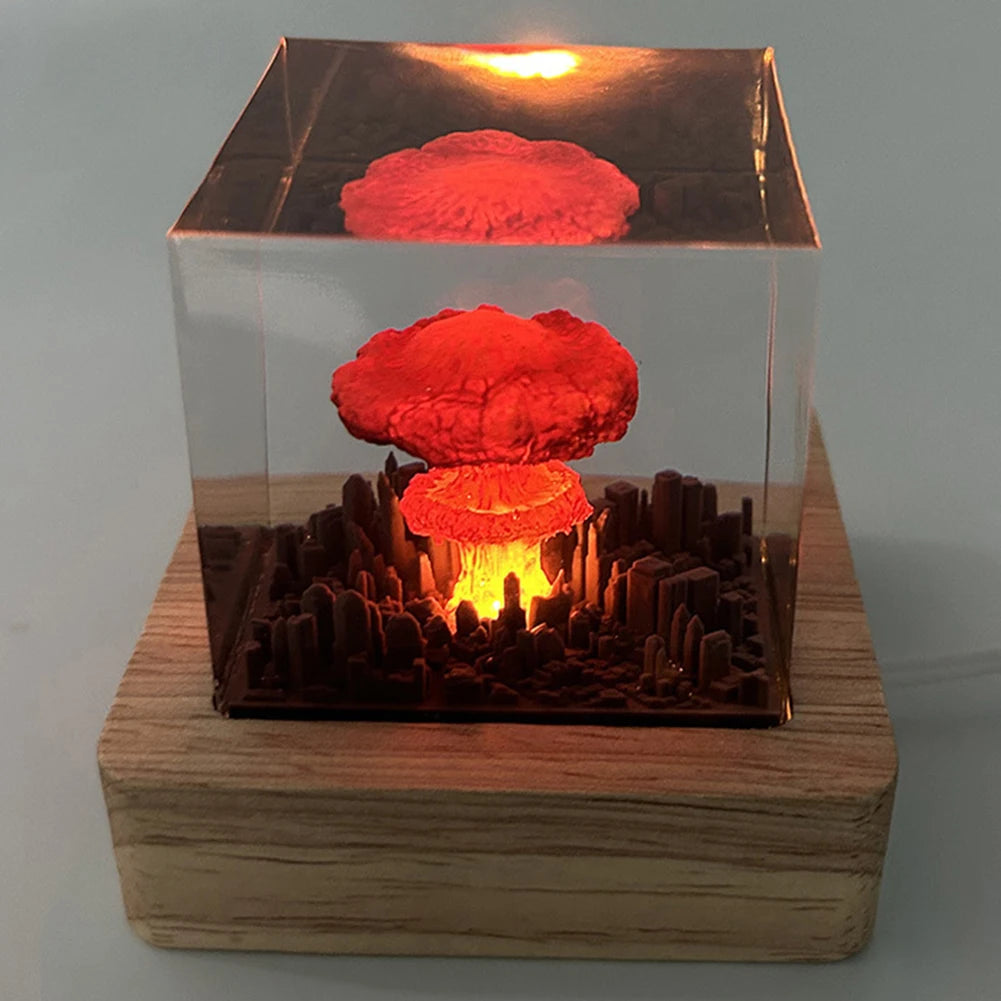Nuclear Explosion 3D Night Light β Resin Mushroom Cloud Lamp with USB Base