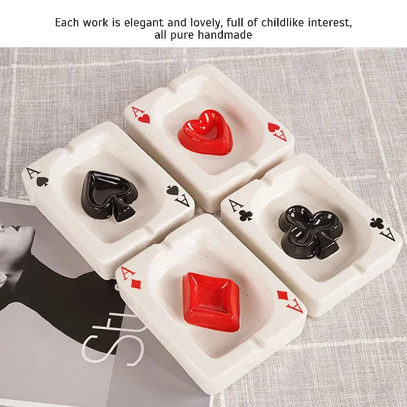 European Red Heart Poker Ashtray – Creative Porcelain Decor for Desk or Home
