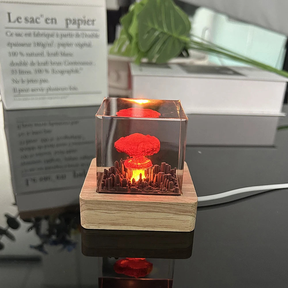 Nuclear Explosion 3D Night Light β Resin Mushroom Cloud Lamp with USB Base