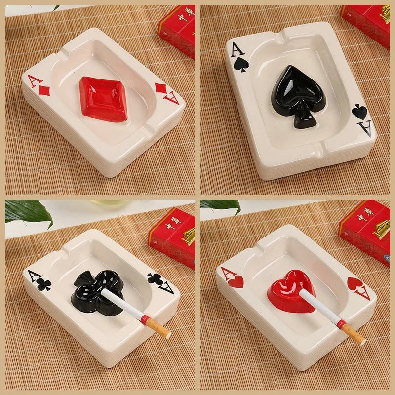 European Red Heart Poker Ashtray – Creative Porcelain Decor for Desk or Home