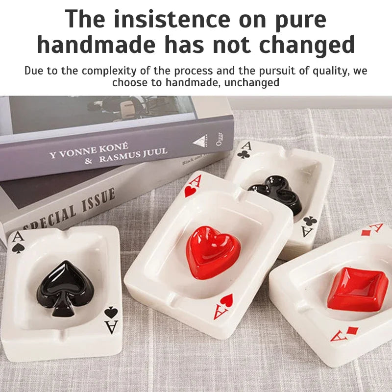 European Red Heart Poker Ashtray – Creative Porcelain Decor for Desk or Home