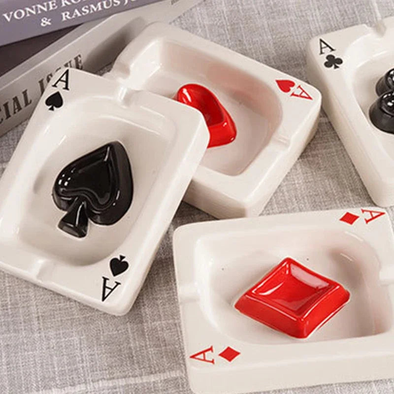 European Red Heart Poker Ashtray – Creative Porcelain Decor for Desk or Home